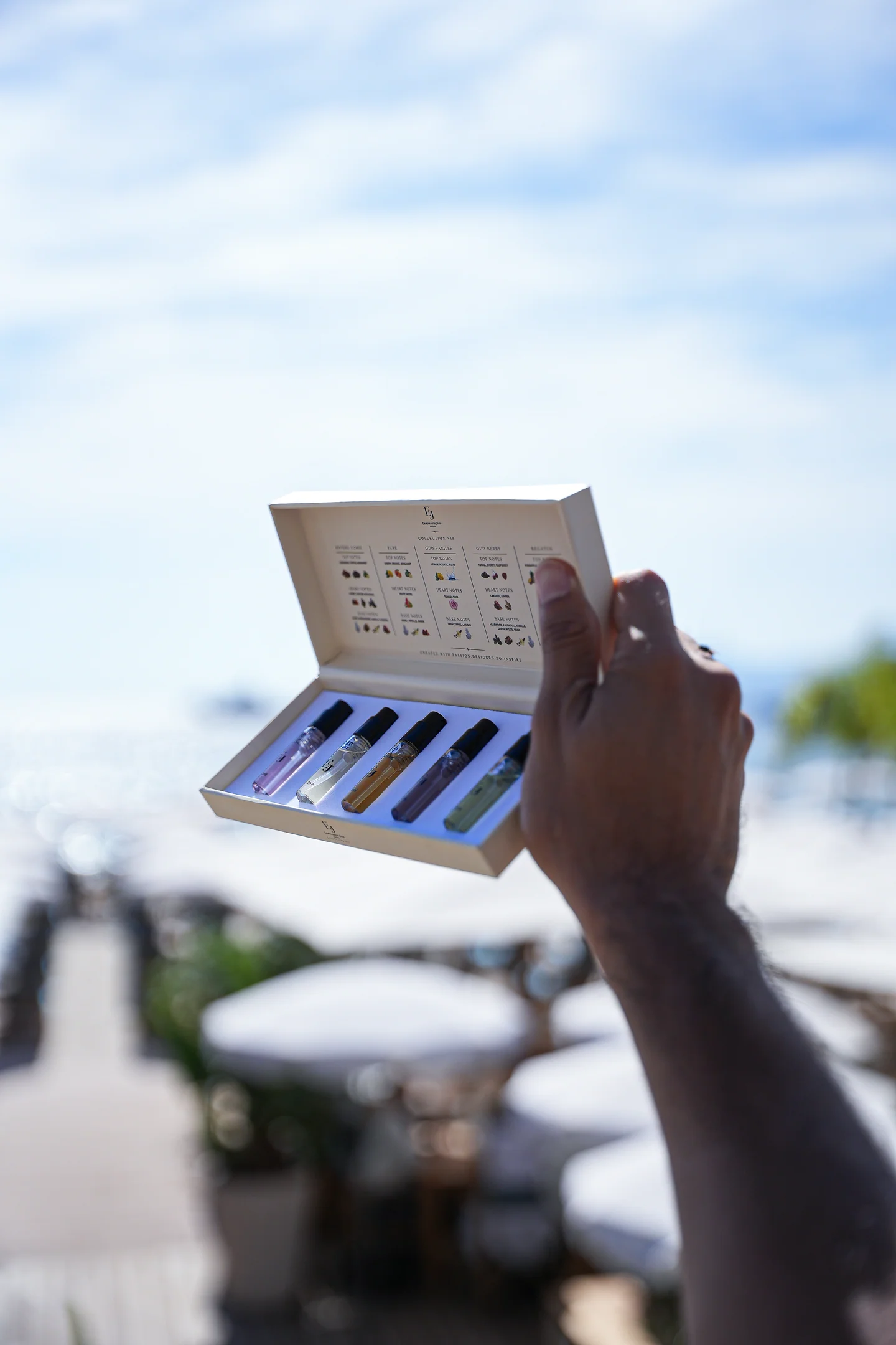 The Emmanuelle Jane gift set overlooking the sea in Cannes